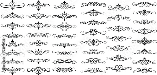 Decorative Swirl Dividers Set, Elegant Flourish Elements for Invitations and Stationery