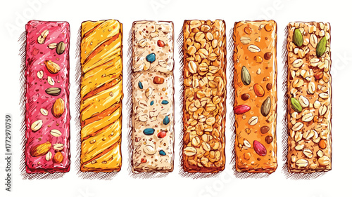 Assorted Granola Bars Set for Healthy Snacking Vector Illustration