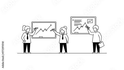 Business team drawing graph on whiteboard