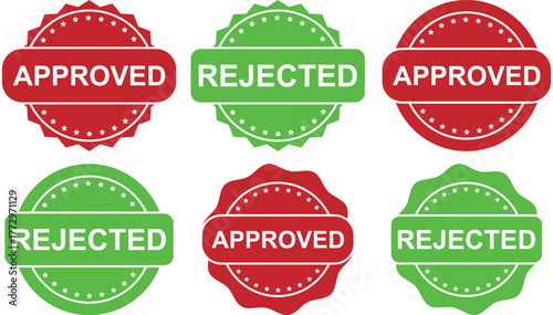 Approved and Rejected Badges for Validation, Decision, and Status Concepts
