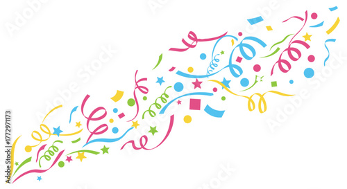 Celebration party streamers and confetti design for birthday or holiday event vector graphic illustration