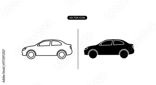 Contrast of a white and black car side by side with a label above