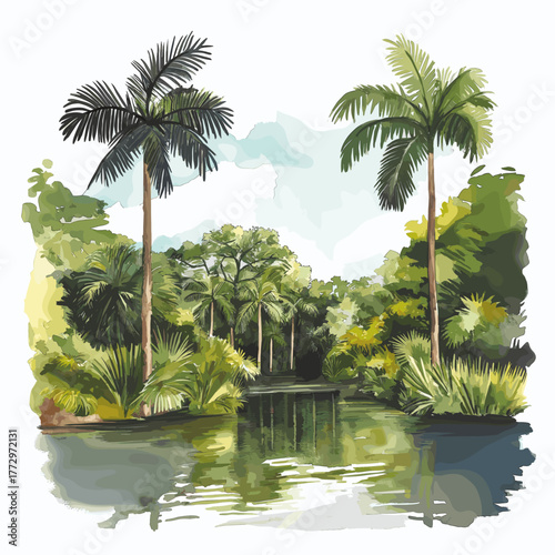 Central Suriname Nature Reserve. Central Suriname Nature Reserve hand drawn watercolor illustration