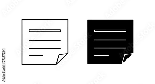 Black and white icons representing a document with lines and a folded corner