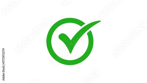 Green checkmark animation on white background. tick symbol animation, success approval correct sign intro template.