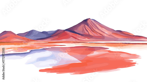 Laguna Colorada - Red Lagoon. Laguna Colorada - Red Lagoon hand drawn watercolor illustration