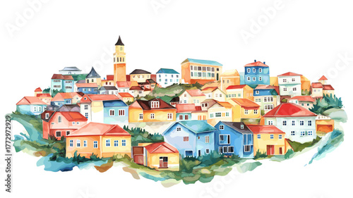 Punta Arenas. Punta Arenas hand drawn watercolor illustration