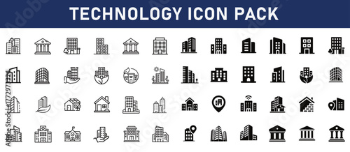Building Icon and building line and fill icon pack