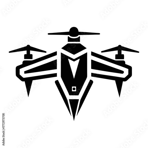 Stylized drone silhouette with sharp lines isolated on transparent background