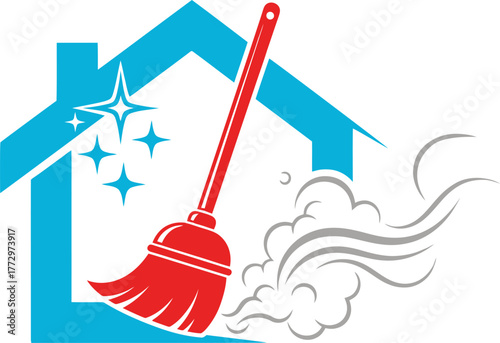 house cleaning service broom dust logo, home hygiene maintenance vector design