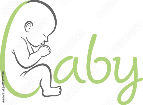 cute baby fetus prenatal care logo, newborn pregnancy maternity health vector