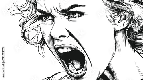 Intense Frustrated Woman Screaming in Rage Vector Illustration