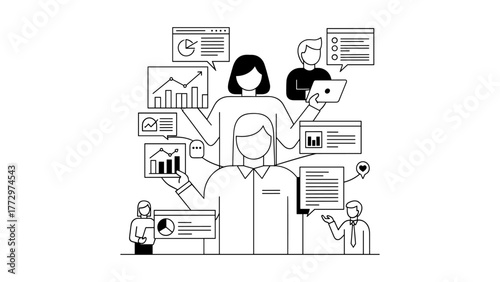 Multitasking business people with many hands