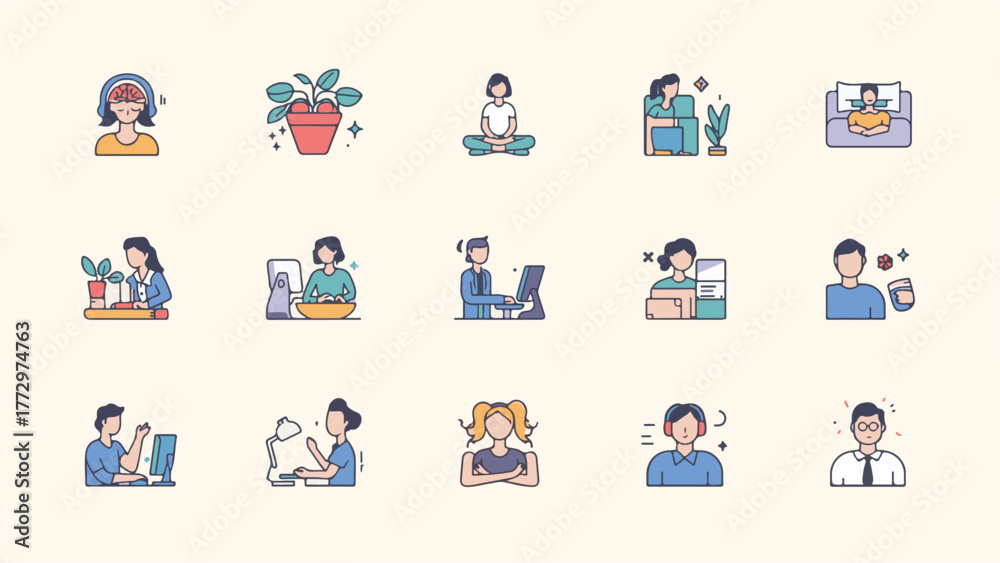 Fototapeta premium Workplace Wellness and Mindfulness Icon Pack