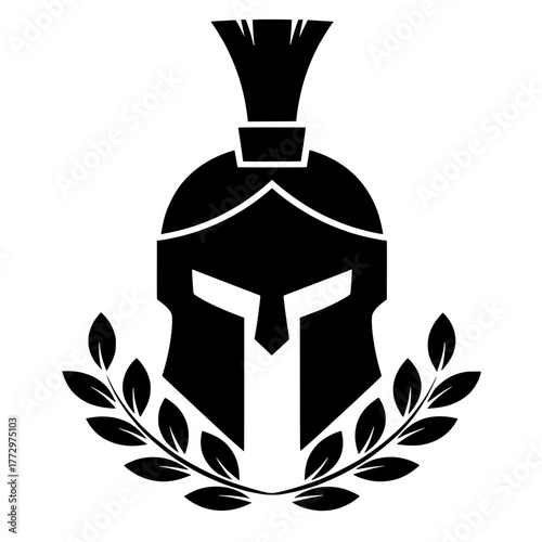 Resilience and Victory Vector Icon of Spartan Helmet with Laurel Wreath
