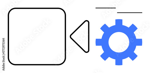 Minimalistic design with gear, play icon, and square representing video, symbolizing video adjustments. Ideal for media, technology, interface, configuration editing settings tutorial. Simple flat