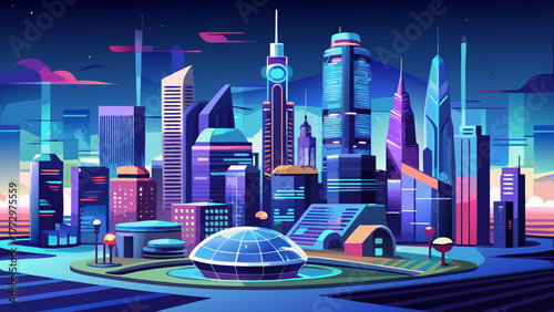Very beautiful futuristic smart city concept of Chicago, Illinois, USA, powered by artificial intelligence, featuring glowing digital networks, modern skyscrapers, and advanced urban technology under 