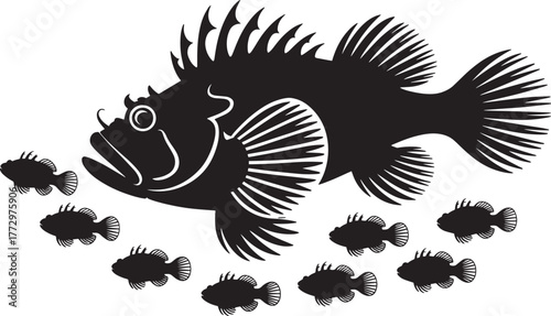 Black Rockfish Silhouette Vector Illustration Marine Life Design Graphic Fish Species Template