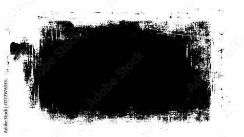 Black grunge dust stroke paint box shape. copy space for text. Vector idea. 