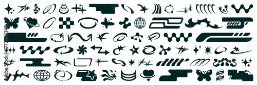 Bling Y2K icon set with star shapes and shiny sparkle elements. Minimalist geometric burst pack with twinkle effects.	