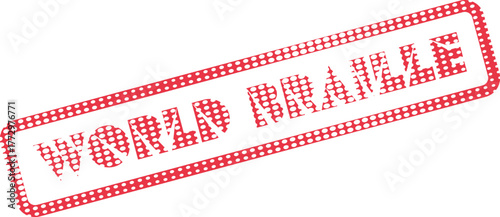 Dotted red stamp featuring World Braille text, symbolizing global recognition for tactile reading systems