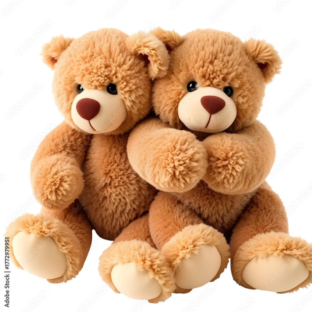 Fototapeta premium Photo of two teddy bears hugging isolated on transparent background