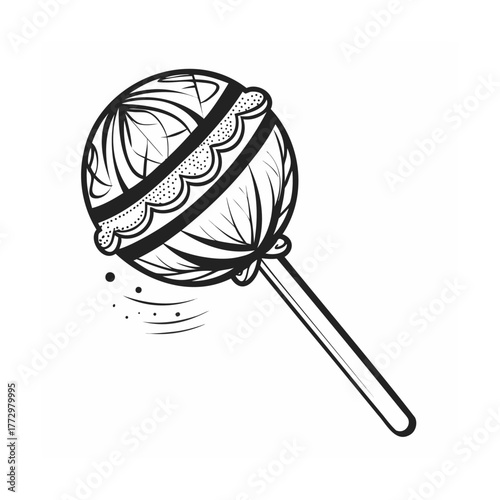 Stylized black and white lollipop illustration with unique graphic design details