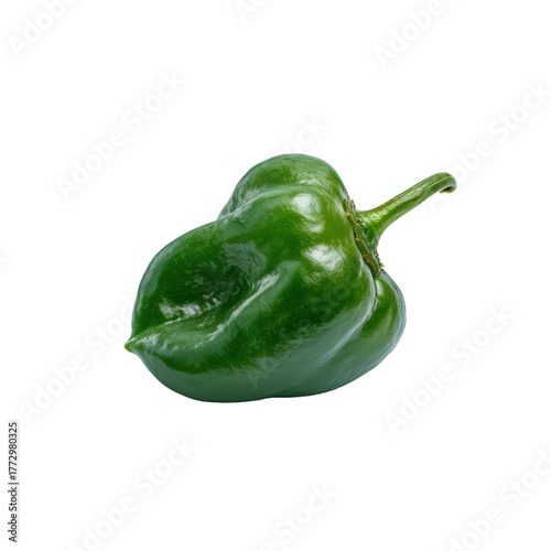 A plump, green habanero pepper isolated on a transparent background, showcasing its unique wrinkled texture and shape