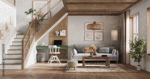 Contemporary interior design of the modern apartment. Modern design solution, 3d rendering