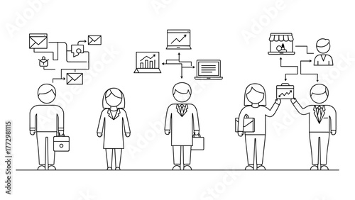 Business people communicate and share data