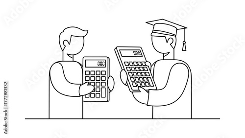 Student and accountant with calculator