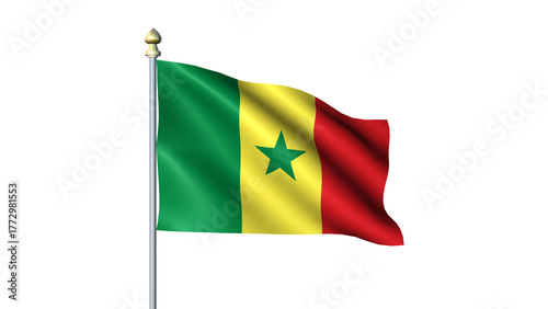 Senegal national Waving flag with flagpole on transparent background