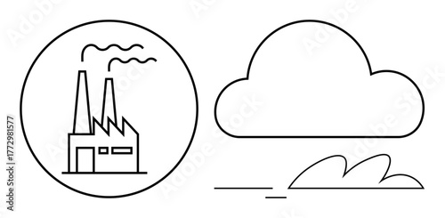 Factory emitting smoke with visible pollution cloud and environmental impact. Ideal for climate change, sustainability, industrial impact, pollution, ecology, environmental advocacy, awareness
