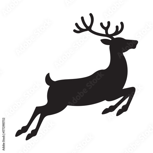 Black reindeer silhouettes standing and leaping white antlers