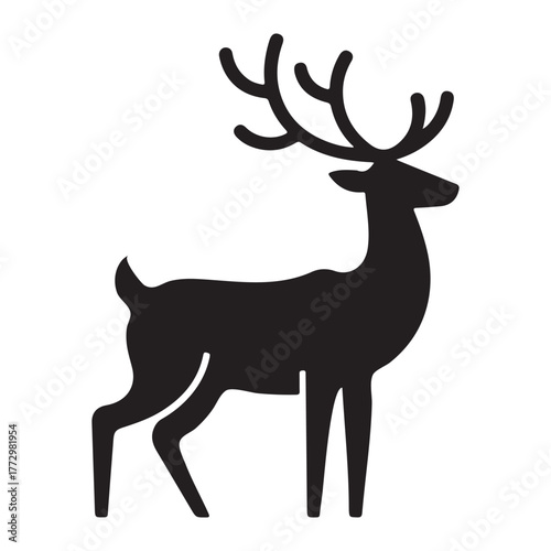 Black reindeer silhouettes standing and leaping white antlers