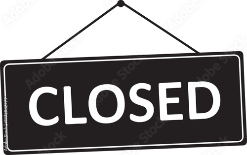 Black sign with white text reading closed hanging by string closed sign hanging sign