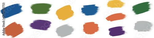 Six colorful brush strokes on white background on transparent background