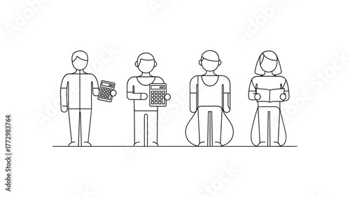 Line art illustration of people standing