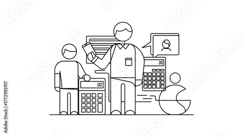 Accountant team working with calculator