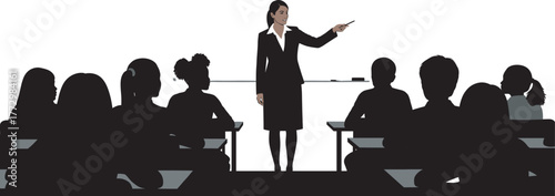 Business meeting silhouettes, teamwork collaboration, leadership presentation, corporate communication, group discussion, brainstorming session, office people, seminar, training, strategy planning,