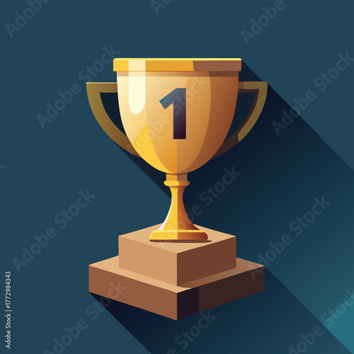Golden trophy with number one on a pedestal