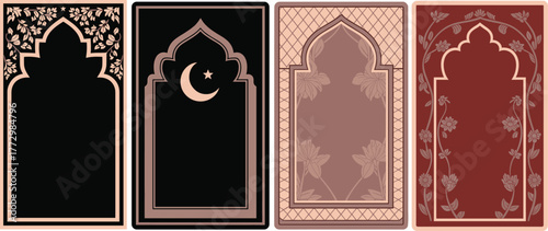 Elegant Islamic prayer mat collection with floral and geometric motifs, crescent moon design, mosque arch pattern, luxury decorative spiritual artwork