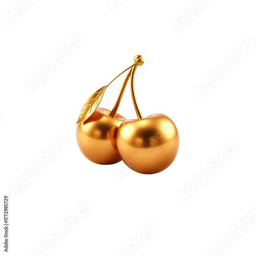 Photo of pair of golden cherries with a leaf isolated on transparent background
