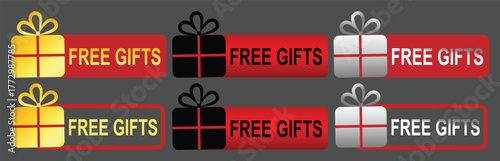 Free Gifts Offer Labels with Present Icons for Promotions and Rewards