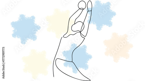 Single Line Drawing Hand in Yoga Pose with Pastel Splatters hand gesture