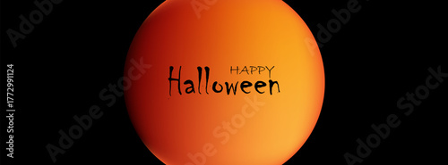 Happy Halloween. Hand lettering greetings with blurred orange Halloween moon. Vector illustration.