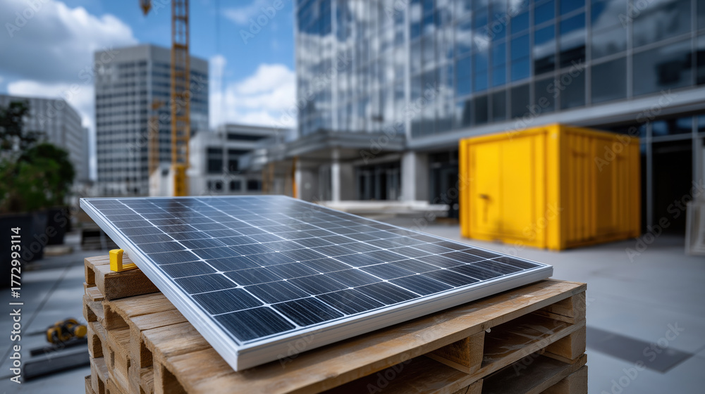 Fototapeta premium Solar panel installation site showcases renewable energy solutions