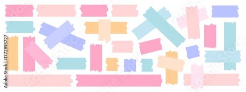 Collection of pastel colored adhesive tape, washi, mini tape vector sticker illustration