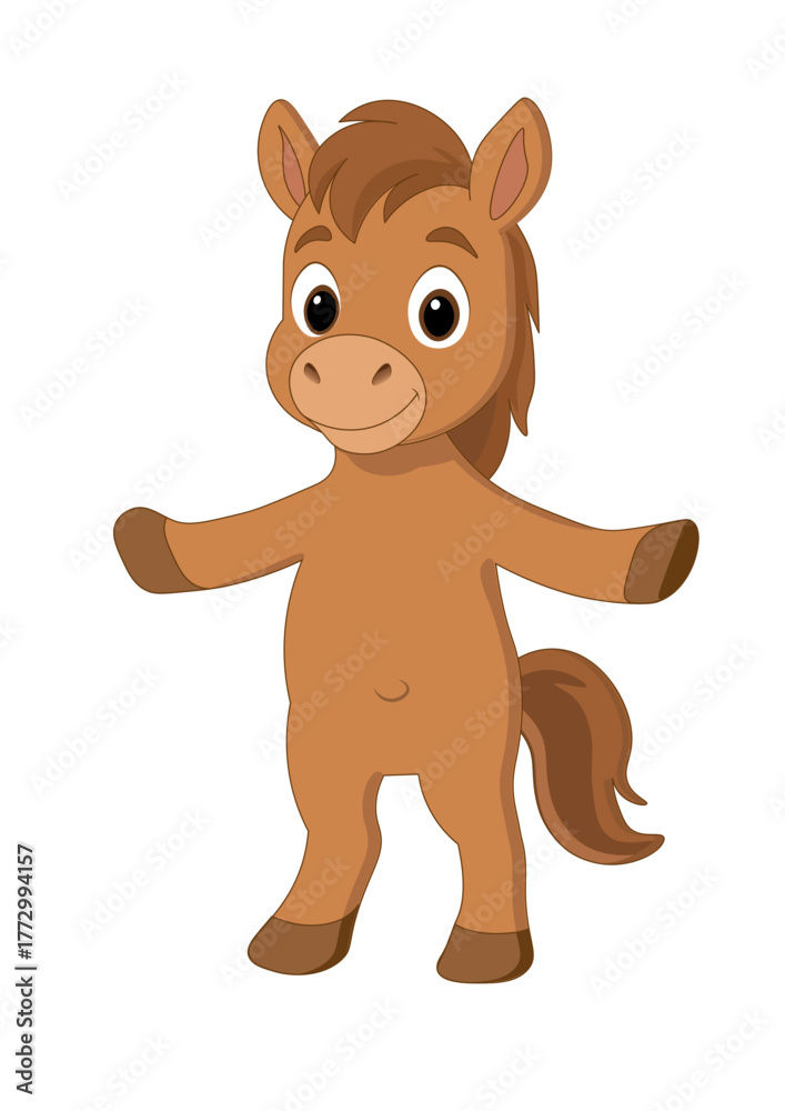 Obraz premium Cute cartoon horse character with friendly expression and lively pose for children's illustrations