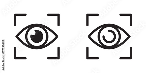Eye scan icon isolated on white background. Retina scan for biometric identification technology. Cybersecurity and privacy. Icon element for app, website, and interface. Vector illustration.